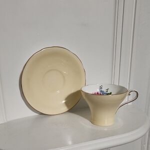 Vintage Aynsley Corset Peach Apricot Rose Floral Cup & Saucer